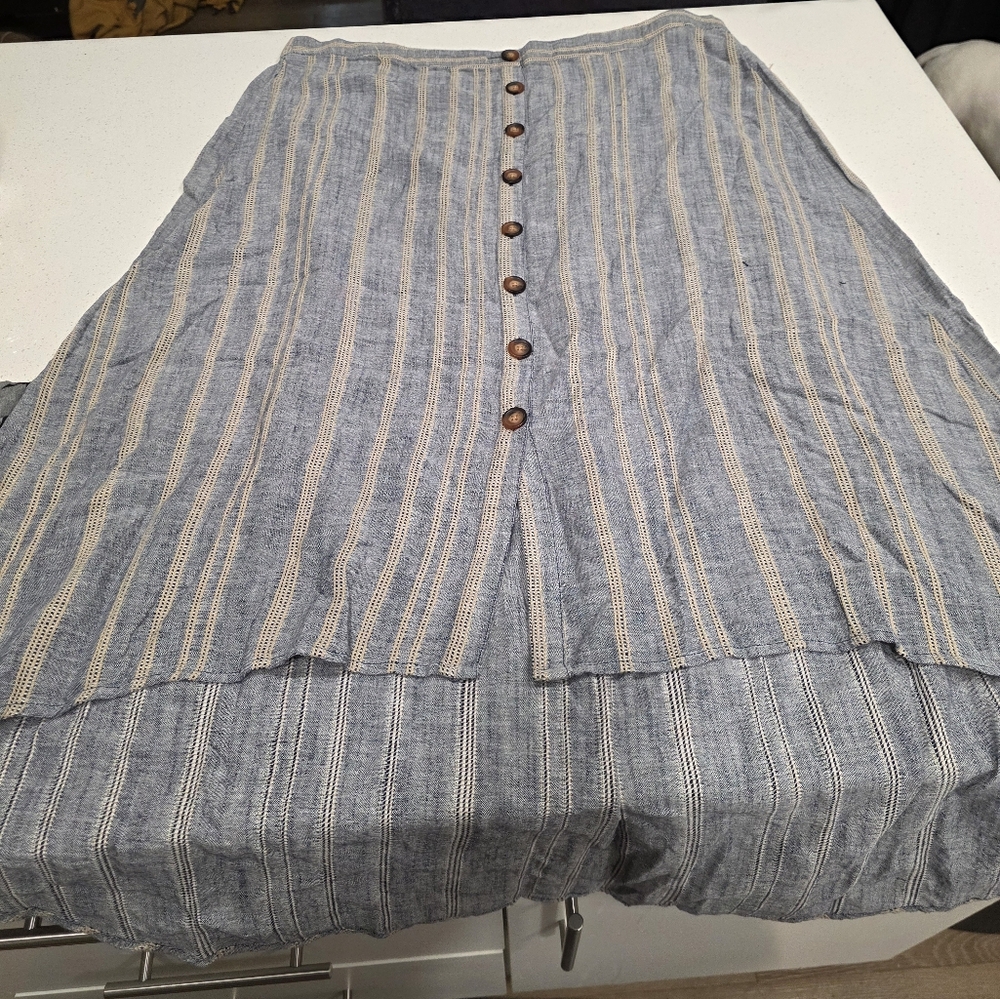 Blue Striped High Low Maxi Skirt
